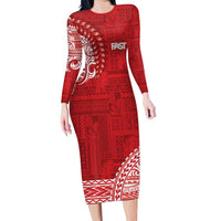 Samoa FAST Long Sleeve Bodycon Dress Samoan Motif Patterns LT9 Long Dress Red - Polynesian Pride