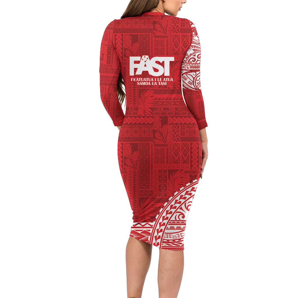 Samoa FAST Long Sleeve Bodycon Dress Samoan Motif Patterns LT9 - Polynesian Pride