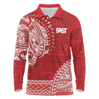 Samoa FAST Long Sleeve Polo Shirt Samoan Motif Patterns LT9 Red - Polynesian Pride