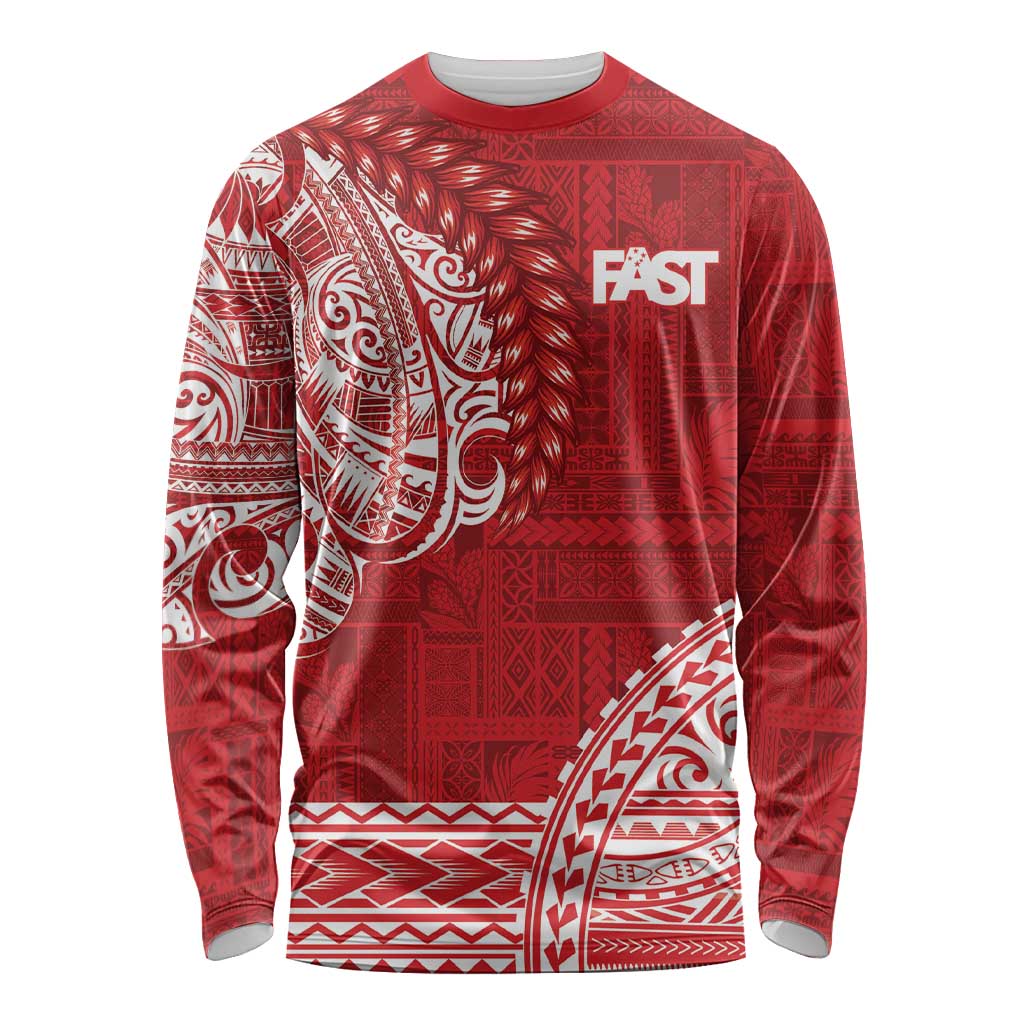 Samoa FAST Long Sleeve Shirt Samoan Motif Patterns LT9 Unisex Red - Polynesian Pride