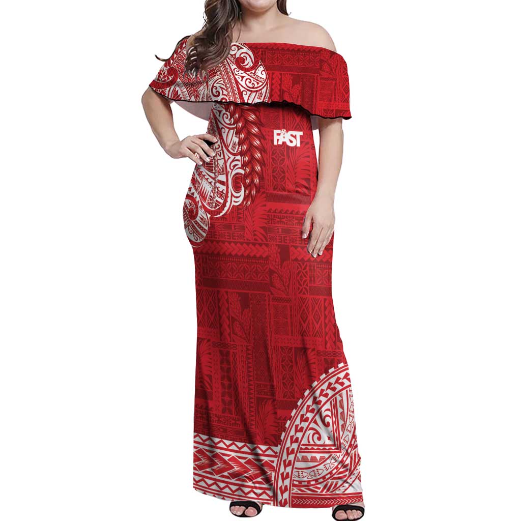 Samoa FAST Off Shoulder Maxi Dress Samoan Motif Patterns LT9 Women Red - Polynesian Pride