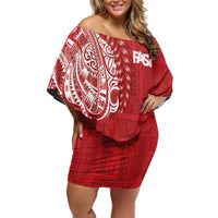 Samoa FAST Off Shoulder Short Dress Samoan Motif Patterns LT9 Women Red - Polynesian Pride