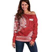Samoa FAST Off Shoulder Sweater Samoan Motif Patterns LT9 Women Red - Polynesian Pride