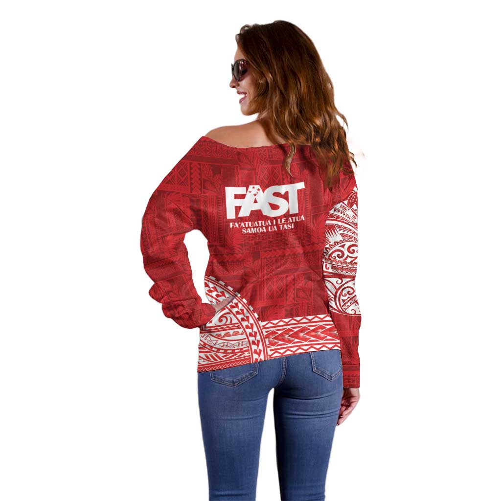 Samoa FAST Off Shoulder Sweater Samoan Motif Patterns LT9 - Polynesian Pride