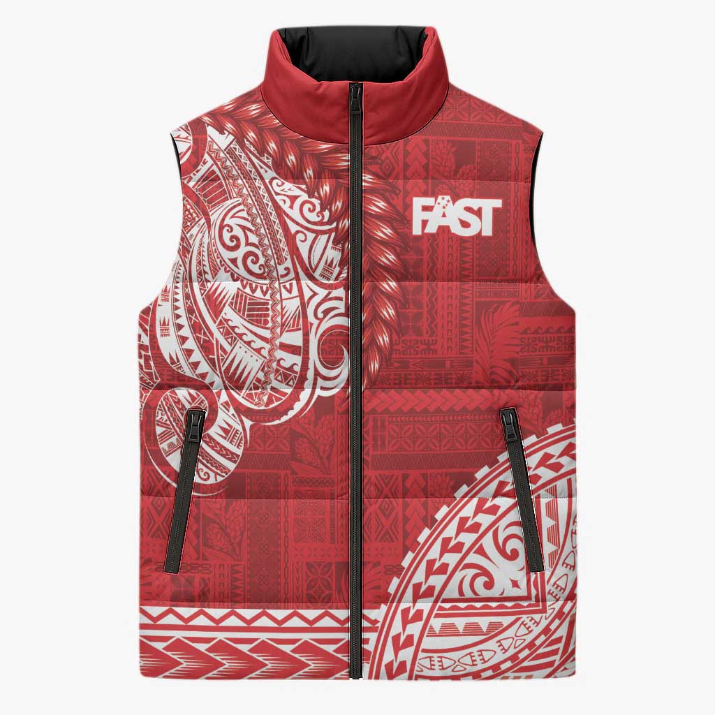 Samoa FAST Sleeveless Puffer Jacket Samoan Motif Patterns LT9 Unisex Red - Polynesian Pride