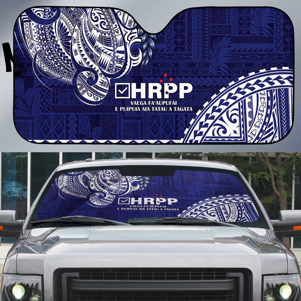 Samoa HRPP Auto Sun Shade Samoan Motif Patterns LT9 Blue - Polynesian Pride