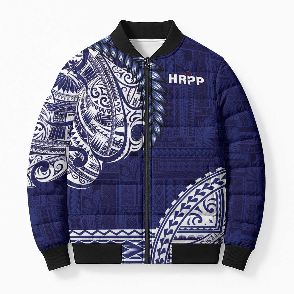 Samoa HRPP Bomber Puffer Jacket Samoan Motif Patterns LT9 Unisex Blue - Polynesian Pride