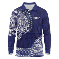 Samoa HRPP Long Sleeve Polo Shirt Samoan Motif Patterns LT9 Blue - Polynesian Pride