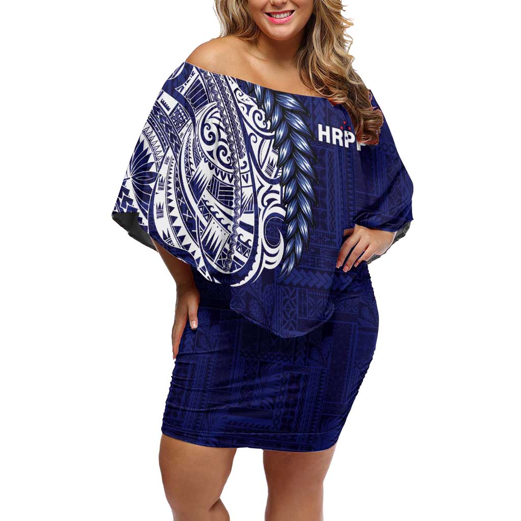 Samoa HRPP Off Shoulder Short Dress Samoan Motif Patterns LT9 Women Blue - Polynesian Pride