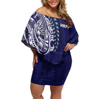 Samoa HRPP Off Shoulder Short Dress Samoan Motif Patterns LT9 Women Blue - Polynesian Pride