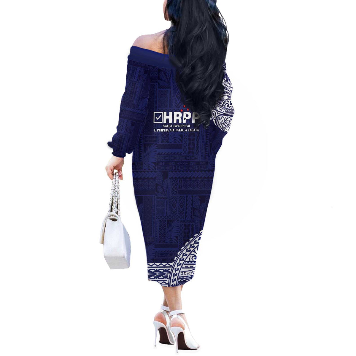 Samoa HRPP Off The Shoulder Long Sleeve Dress Samoan Motif Patterns LT9 - Polynesian Pride