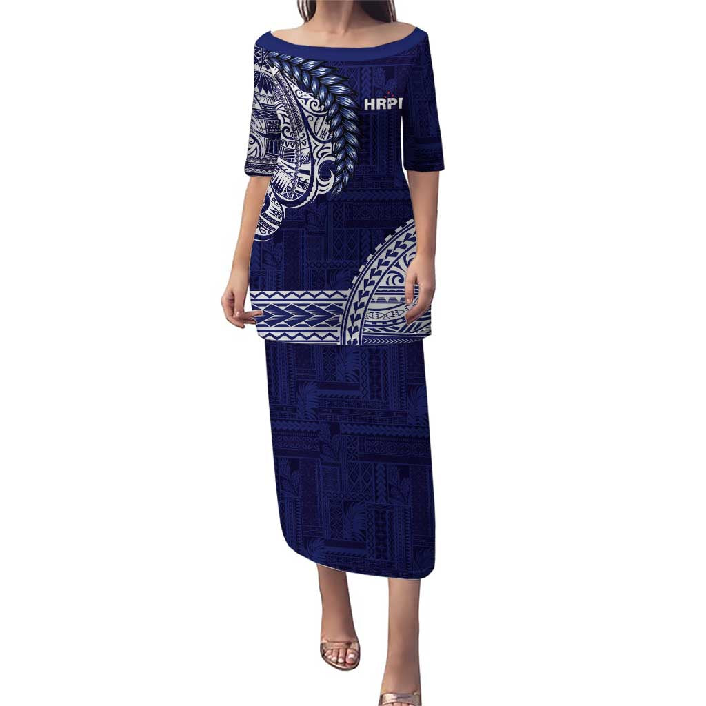 Samoa HRPP Puletasi Samoan Motif Patterns LT9 Long Dress Blue - Polynesian Pride
