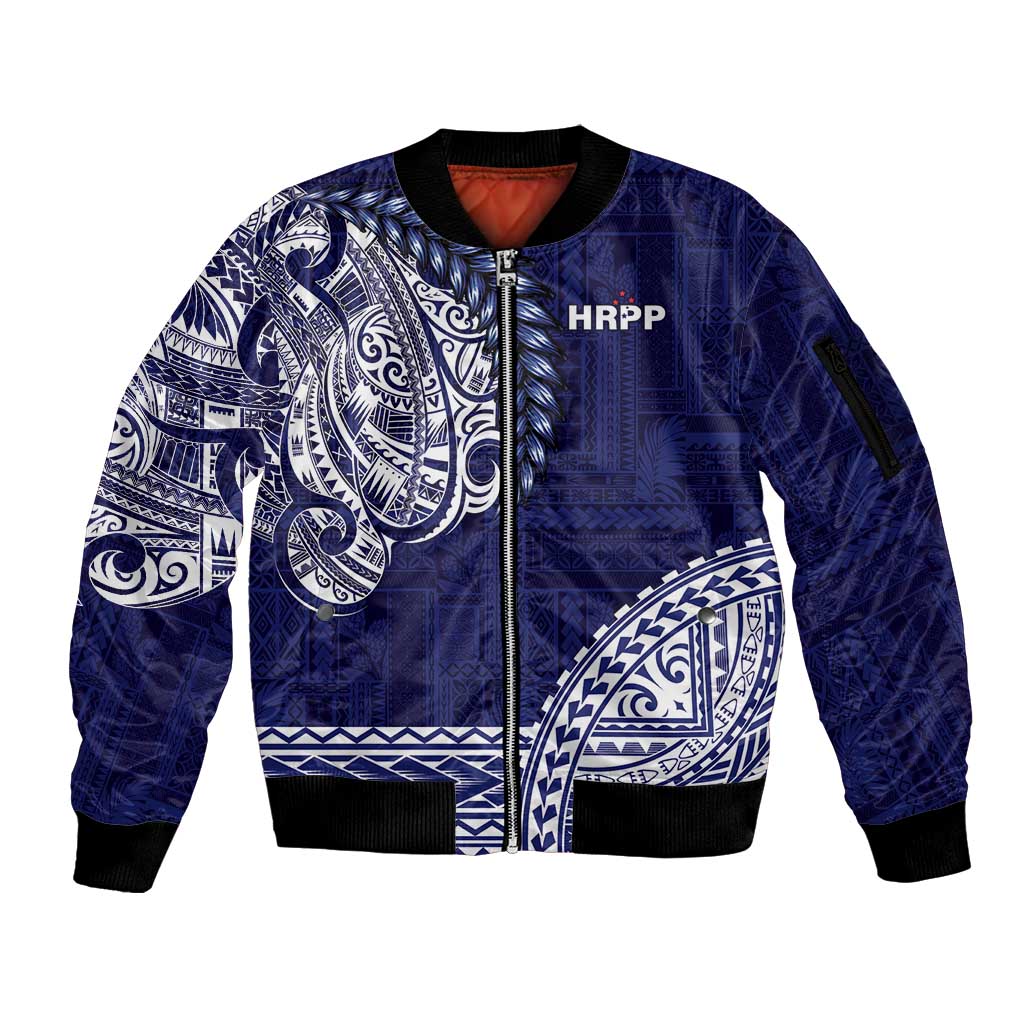Samoa HRPP Sleeve Zip Bomber Jacket Samoan Motif Patterns LT9 Unisex Blue - Polynesian Pride