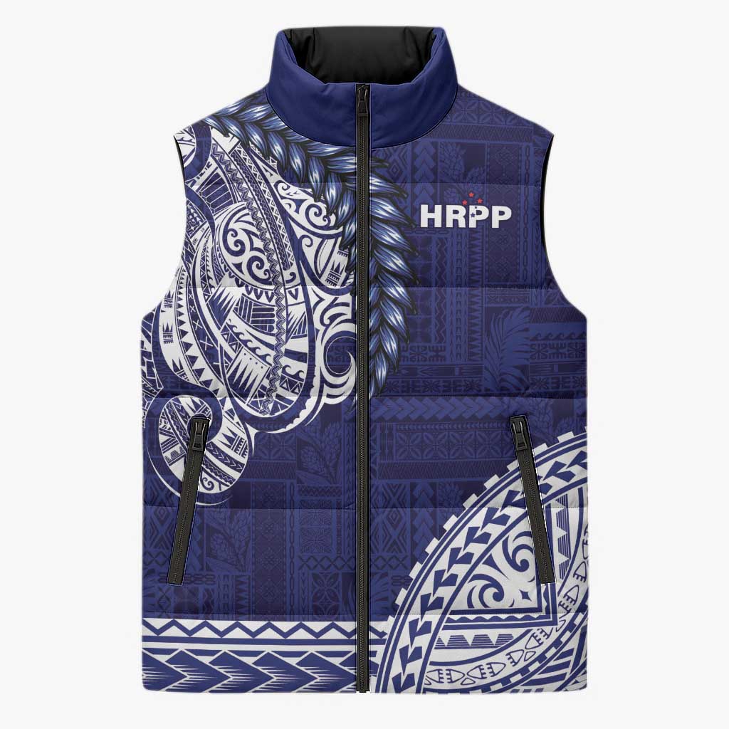 Samoa HRPP Sleeveless Puffer Jacket Samoan Motif Patterns LT9 Unisex Blue - Polynesian Pride