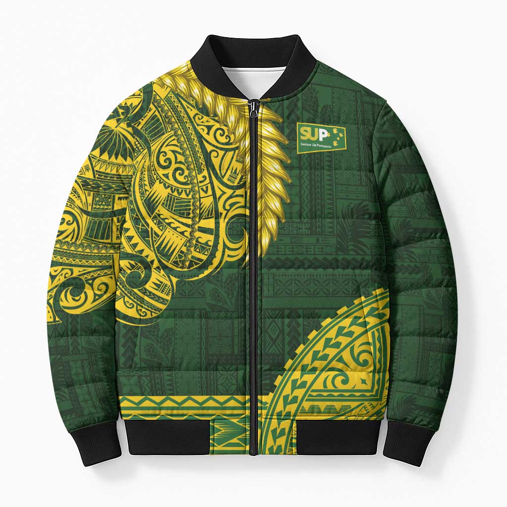 Samoa SUP Bomber Puffer Jacket Samoan Motif Patterns LT9 Unisex Green - Polynesian Pride
