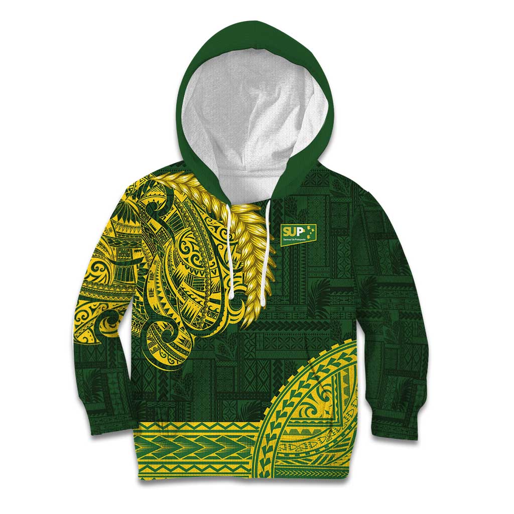 Samoa SUP Kid Hoodie Samoan Motif Patterns LT9 Hoodie Green - Polynesian Pride