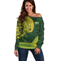 Samoa SUP Off Shoulder Sweater Samoan Motif Patterns LT9 Women Green - Polynesian Pride