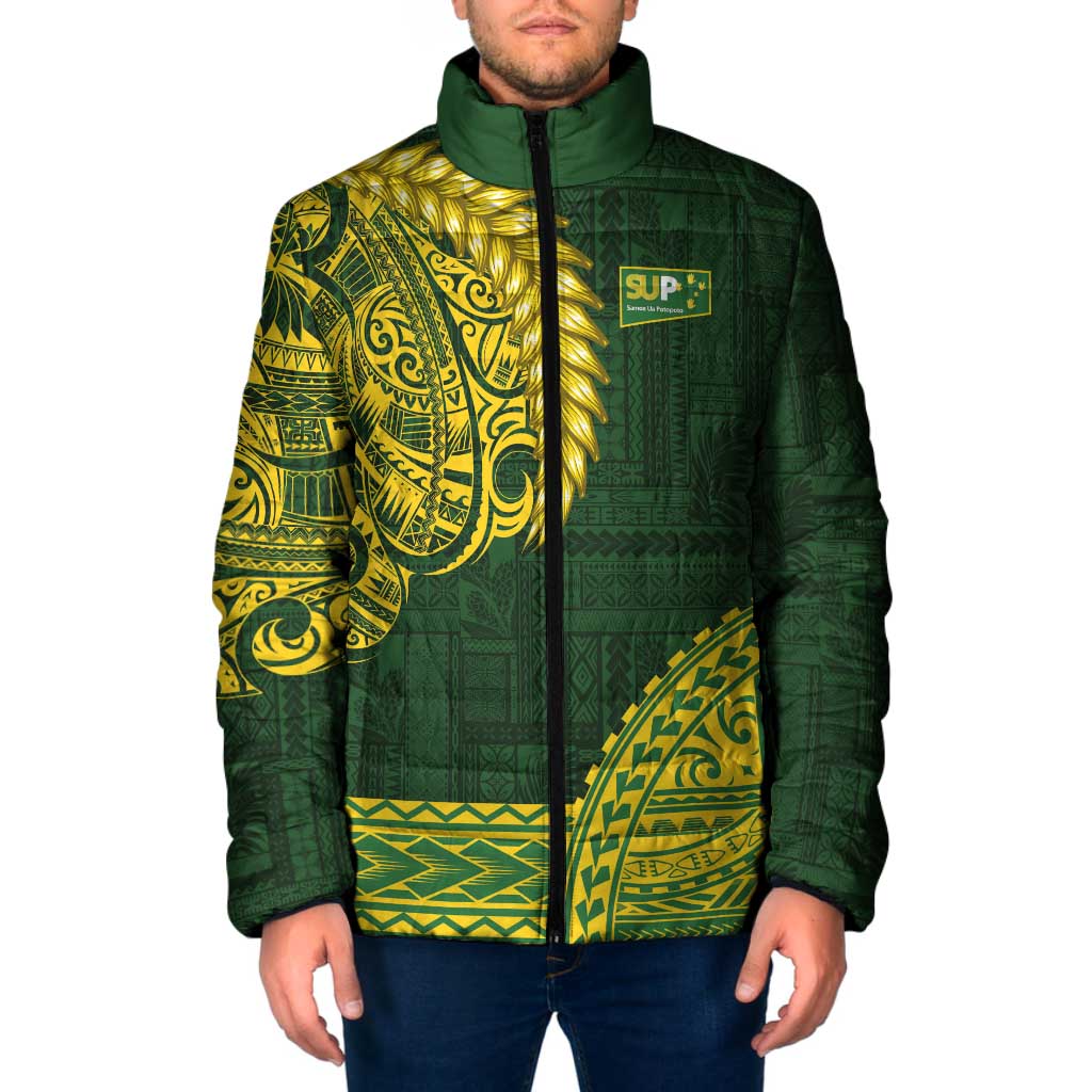 Samoa SUP Padded Jacket Samoan Motif Patterns LT9 Men Green - Polynesian Pride