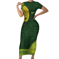 Samoa SUP Short Sleeve Bodycon Dress Samoan Motif Patterns LT9 Long Dress Green - Polynesian Pride