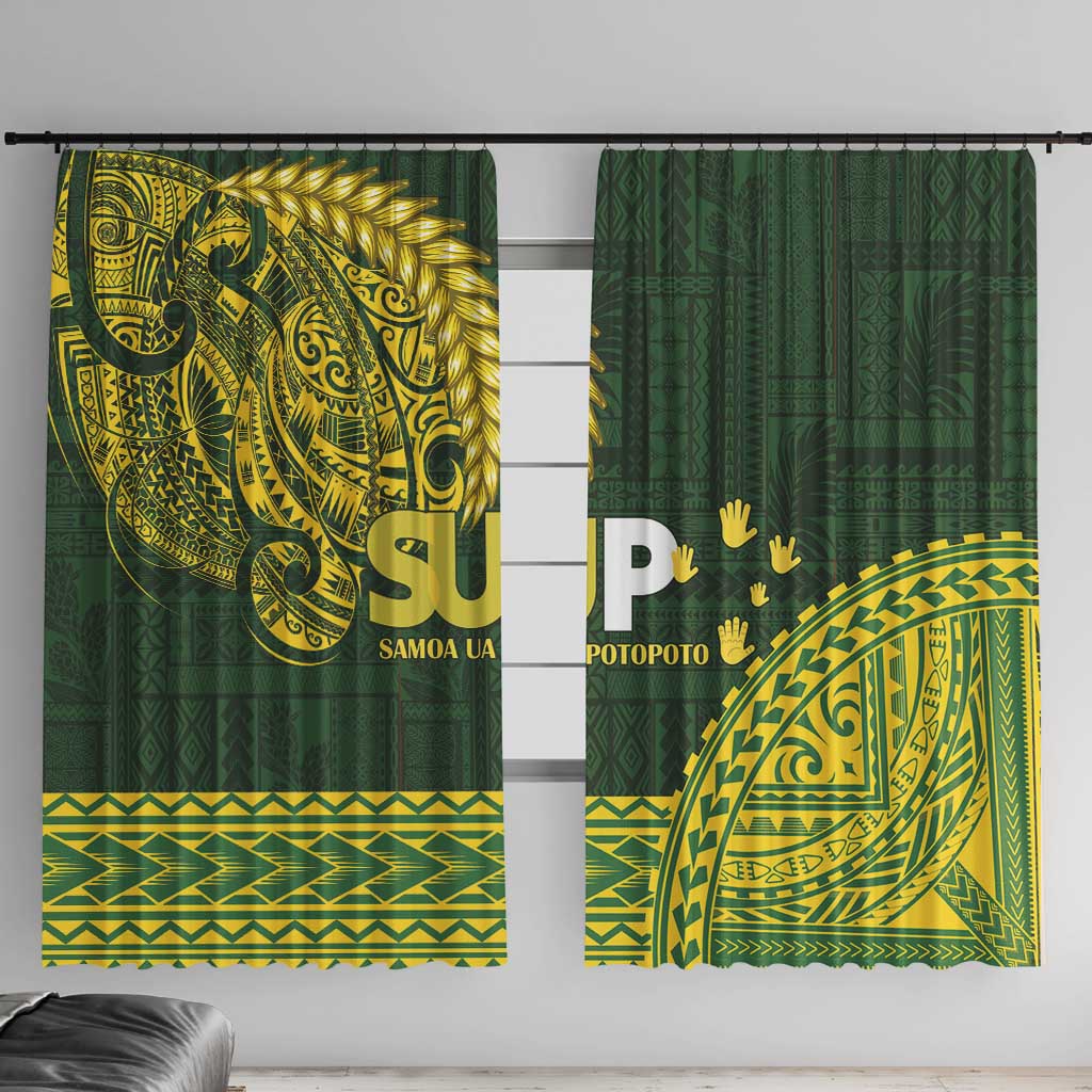 Samoa SUP Window Curtain Samoan Motif Patterns LT9 With Hooks Green - Polynesian Pride