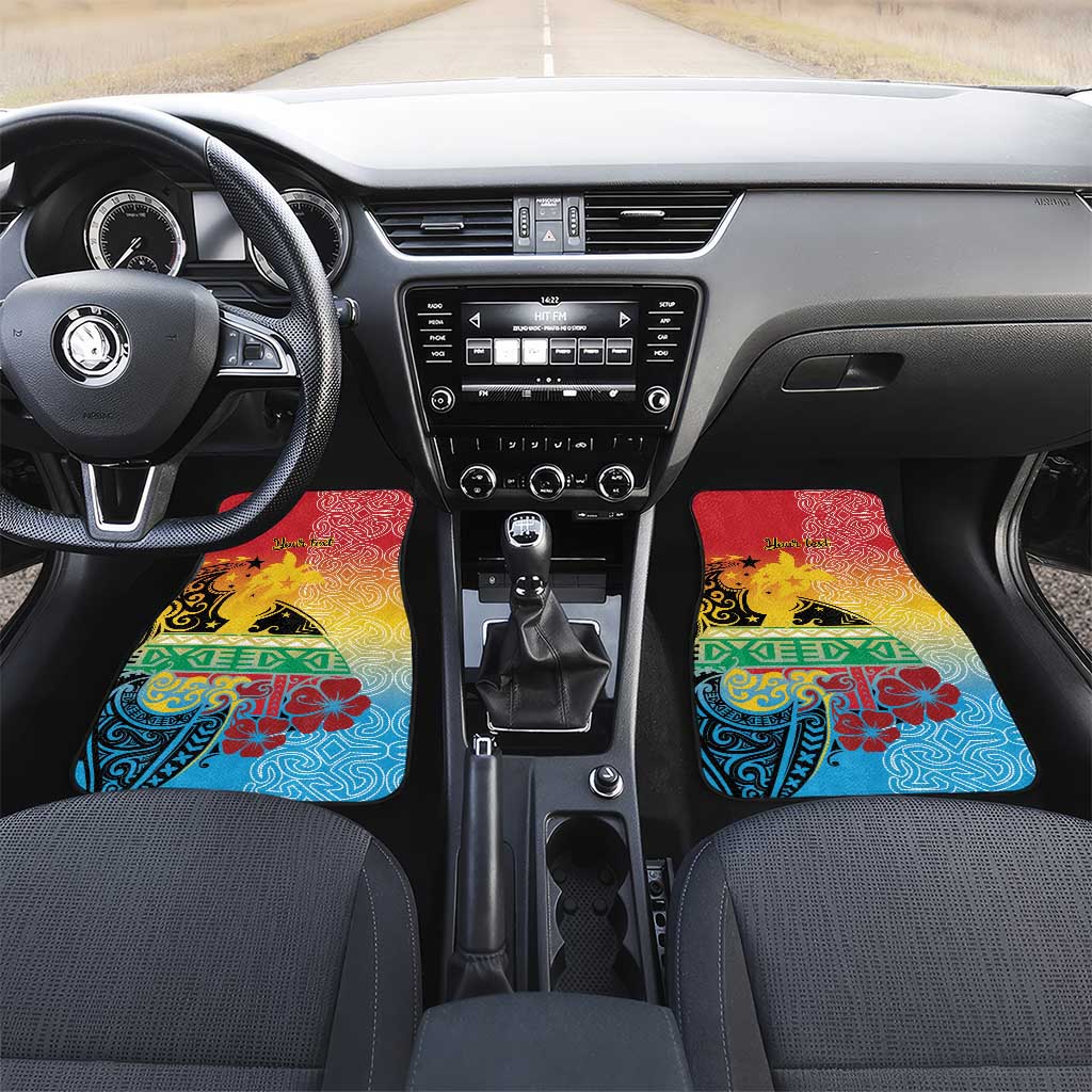 Personalised Torba PNG Day Car Mats Oro Tapa Pattern LT9 Set 2pcs - Front Green - Polynesian Pride