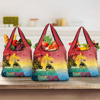 Personalised Torba PNG Day Grocery Bag Oro Tapa Pattern LT9 3-pack One Size Green - Polynesian Pride