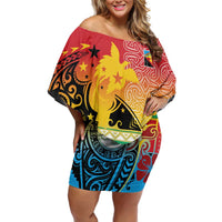Personalised Torba PNG Day Off Shoulder Short Dress Oro Tapa Pattern LT9 Women Green - Polynesian Pride
