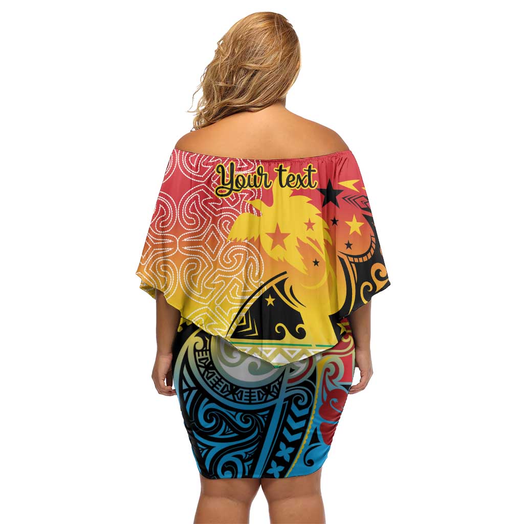 Personalised Torba PNG Day Off Shoulder Short Dress Oro Tapa Pattern LT9 - Polynesian Pride