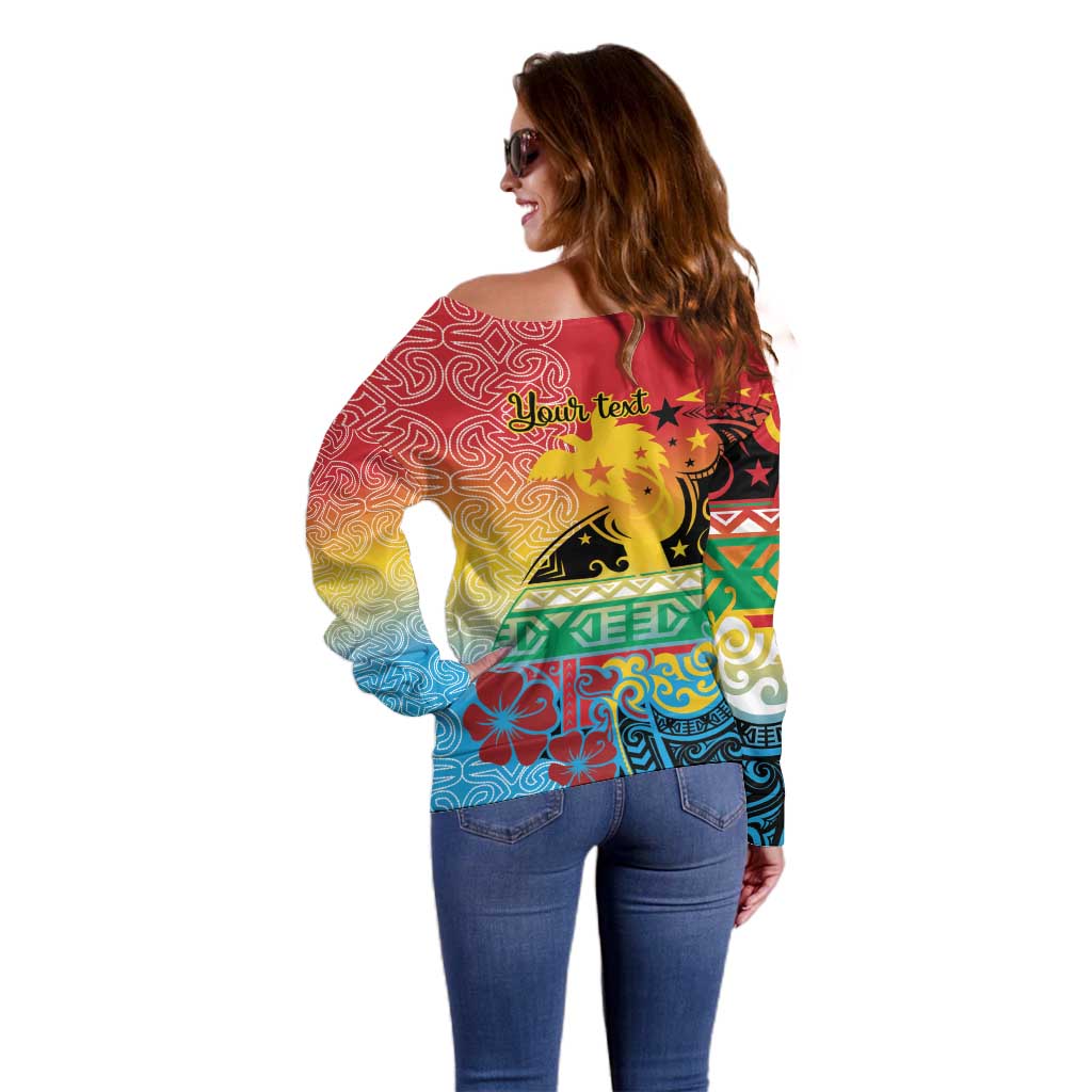 Personalised Torba PNG Day Off Shoulder Sweater Oro Tapa Pattern LT9 - Polynesian Pride