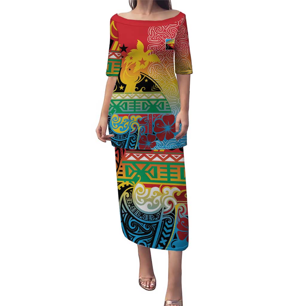Personalised Torba PNG Day Puletasi Oro Tapa Pattern LT9 Long Dress Green - Polynesian Pride