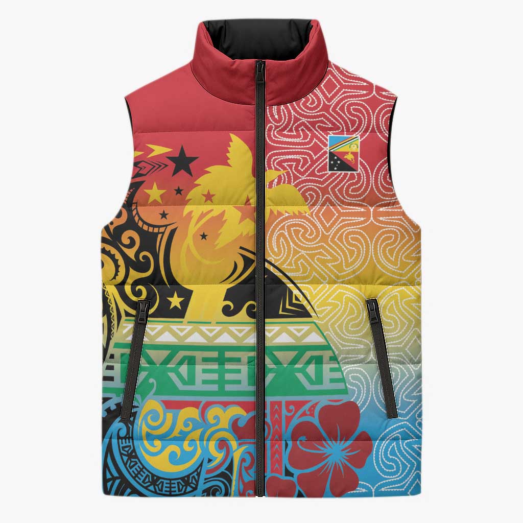 Personalised Torba PNG Day Sleeveless Puffer Jacket Oro Tapa Pattern LT9 Unisex Green - Polynesian Pride
