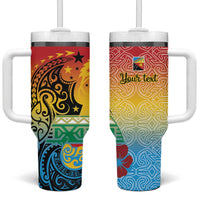 Personalised Torba PNG Day Tumbler With Handle Oro Tapa Pattern LT9 One Size: 40 oz Green - Polynesian Pride