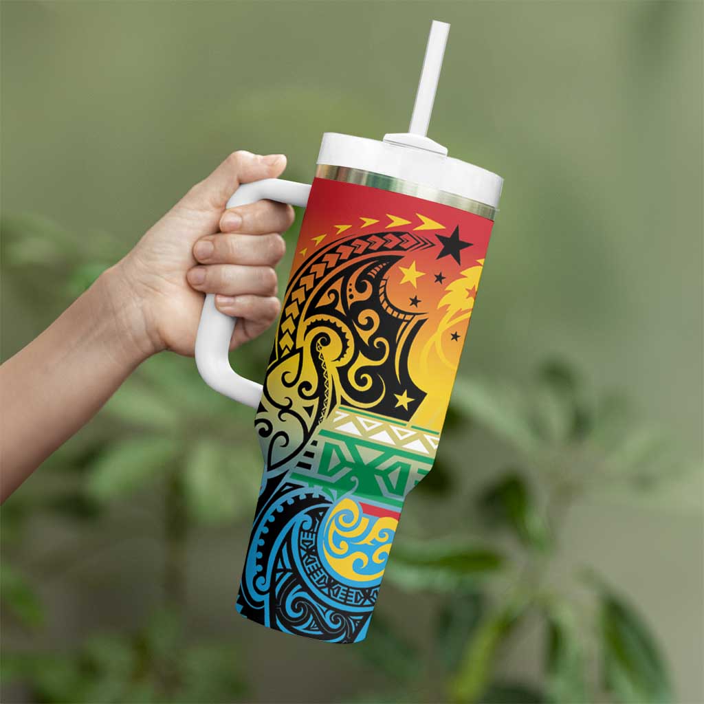 Personalised Torba PNG Day Tumbler With Handle Oro Tapa Pattern LT9 - Polynesian Pride