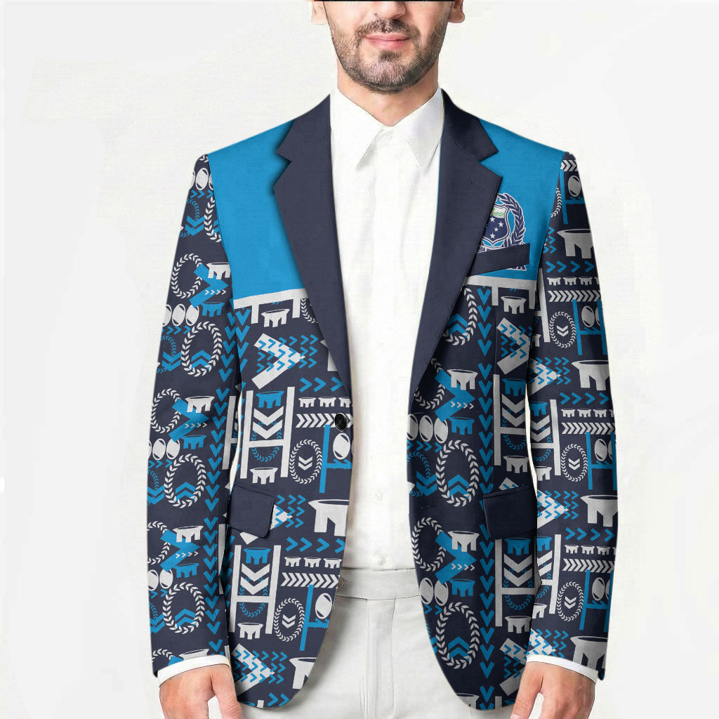 Samoan Warrior Island Heritage Blazer Ocean Island Geometry Blue Style LT9 - Polynesian Pride