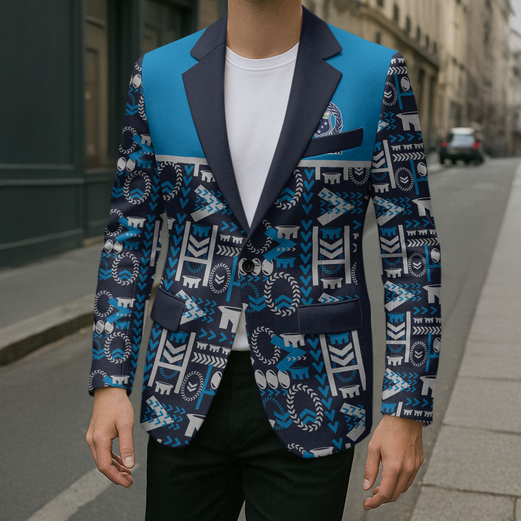 Samoan Warrior Island Heritage Blazer Ocean Island Geometry Blue Style LT9 - Polynesian Pride