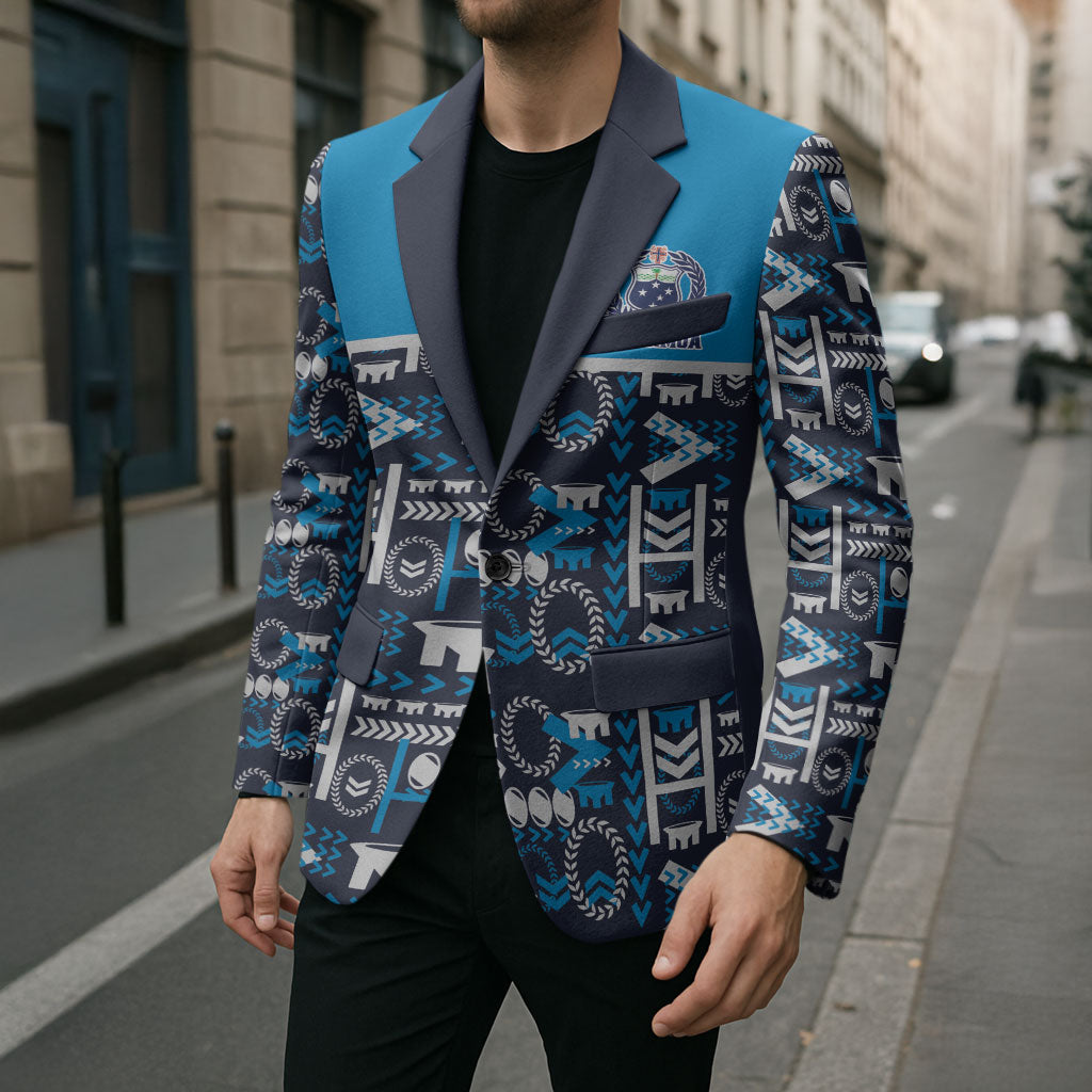 Samoan Warrior Island Heritage Blazer Ocean Island Geometry Blue Style LT9 - Polynesian Pride