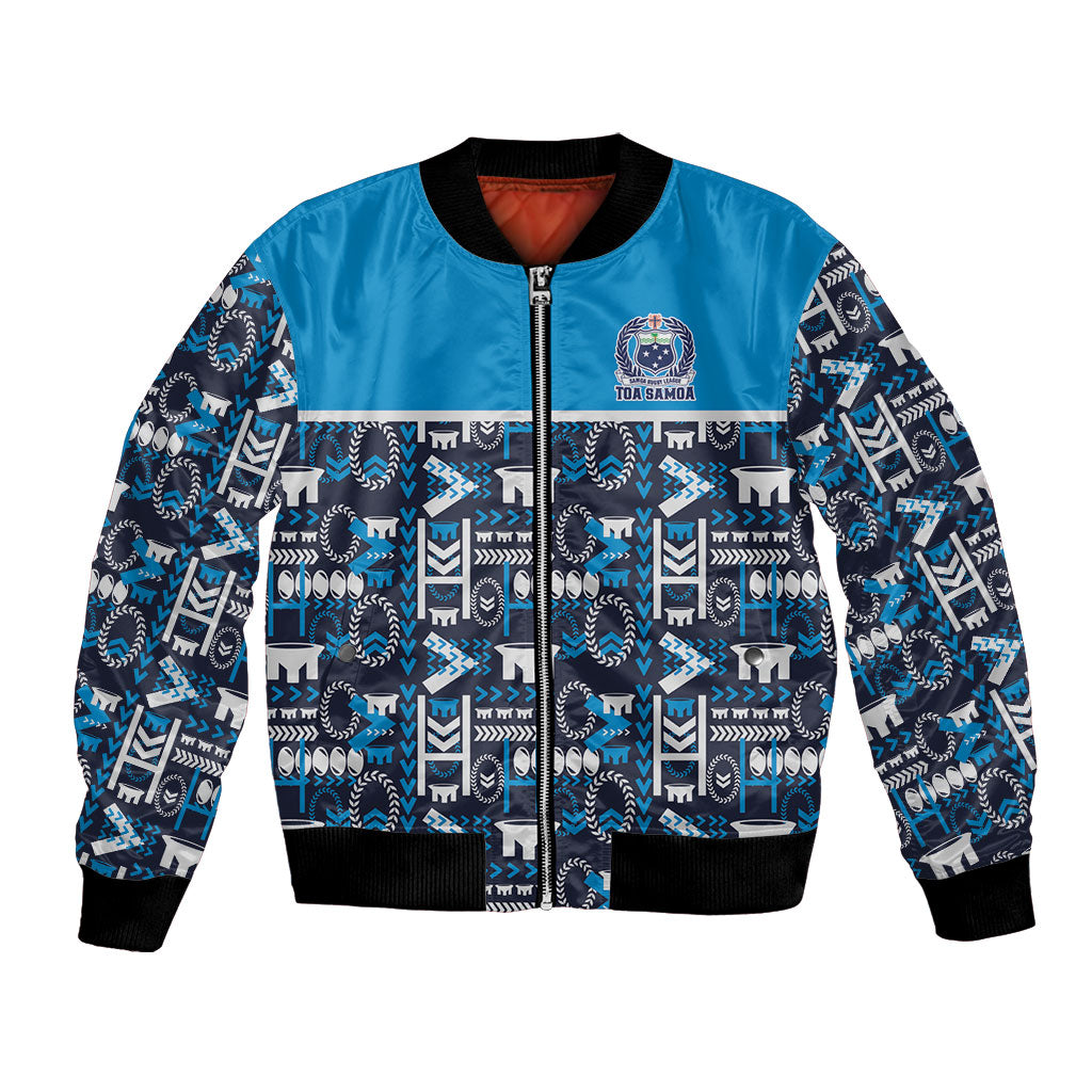 Samoan Warrior Island Heritage Bomber Jacket Ocean Island Geometry Blue Style LT9 Unisex Blue - Polynesian Pride