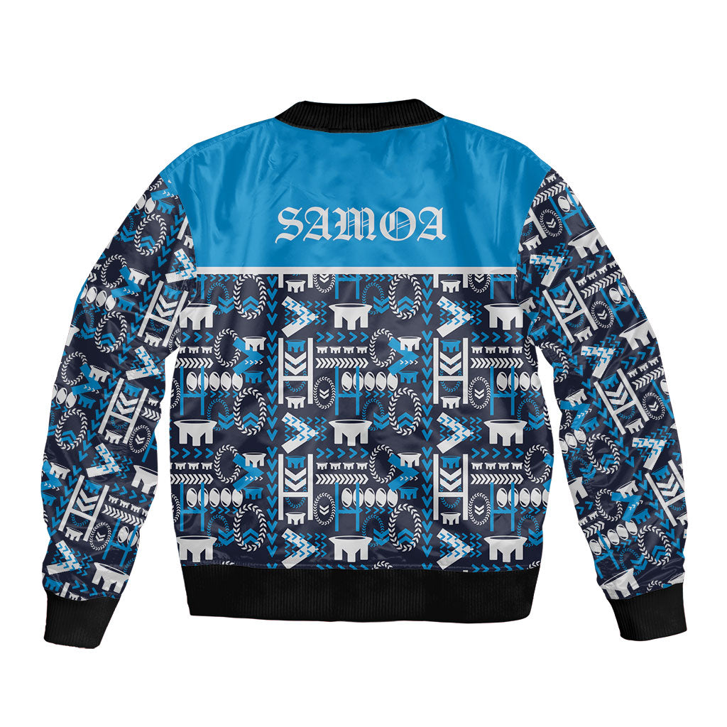 Samoan Warrior Island Heritage Bomber Jacket Ocean Island Geometry Blue Style LT9 - Polynesian Pride