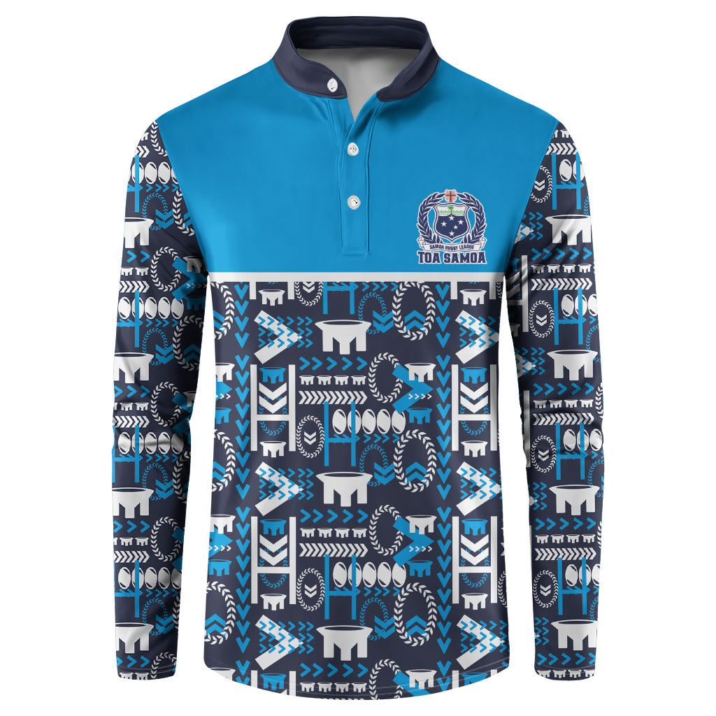 Samoan Warrior Island Heritage Button Sweatshirt Ocean Island Geometry Blue Style LT9 Blue - Polynesian Pride
