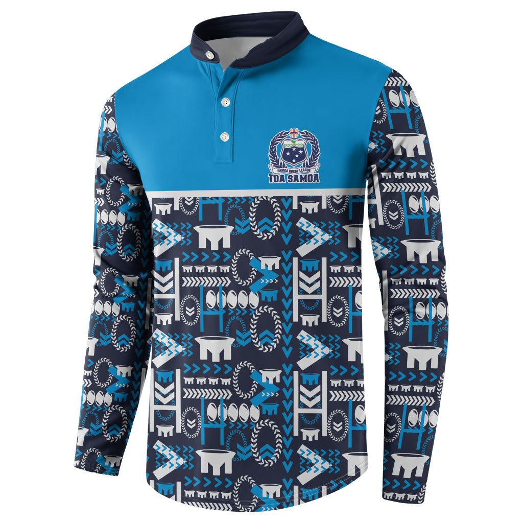 Samoan Warrior Island Heritage Button Sweatshirt Ocean Island Geometry Blue Style LT9 - Polynesian Pride
