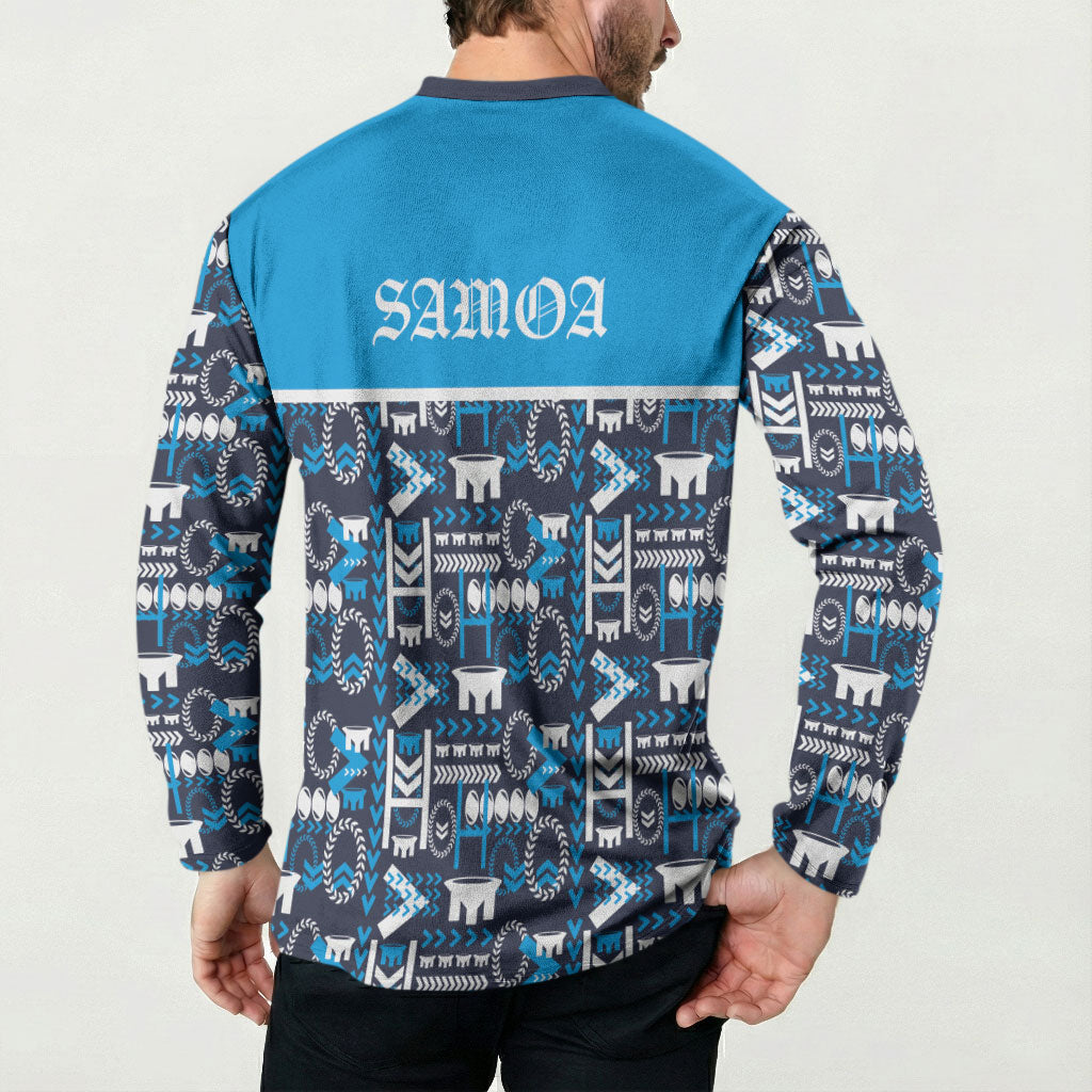 Samoan Warrior Island Heritage Button Sweatshirt Ocean Island Geometry Blue Style LT9 - Polynesian Pride