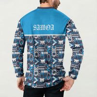 Samoan Warrior Island Heritage Button Sweatshirt Ocean Island Geometry Blue Style LT9 - Polynesian Pride