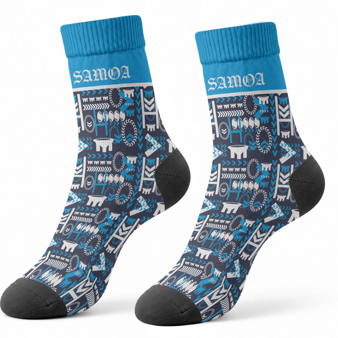 Samoan Warrior Island Heritage Crew Socks Ocean Island Geometry Blue Style LT9 - Polynesian Pride