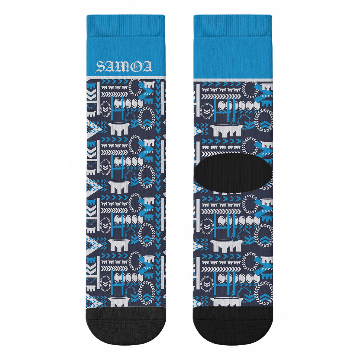 Samoan Warrior Island Heritage Crew Socks Ocean Island Geometry Blue Style LT9 - Polynesian Pride