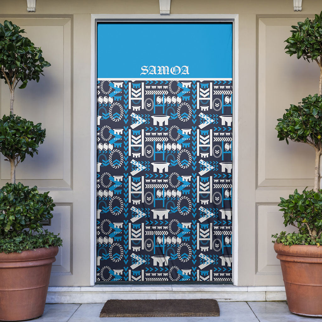 Samoan Warrior Island Heritage Door Cover Ocean Island Geometry Blue Style LT9 Blue - Polynesian Pride