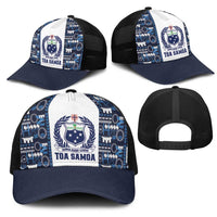 Samoan Warrior Island Heritage Mesh Trucker Cap Ocean Island Geometry Blue Style LT9 - Polynesian Pride