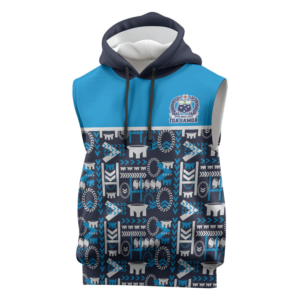 Samoan Warrior Island Heritage Sleeveless Hoodie Ocean Island Geometry Blue Style LT9 Blue - Polynesian Pride