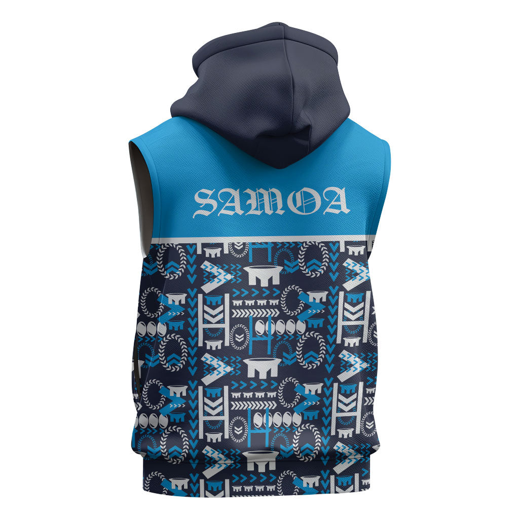 Samoan Warrior Island Heritage Sleeveless Hoodie Ocean Island Geometry Blue Style LT9 - Polynesian Pride
