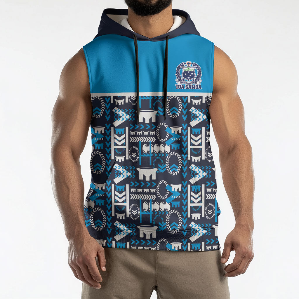 Samoan Warrior Island Heritage Sleeveless Hoodie Ocean Island Geometry Blue Style LT9 - Polynesian Pride