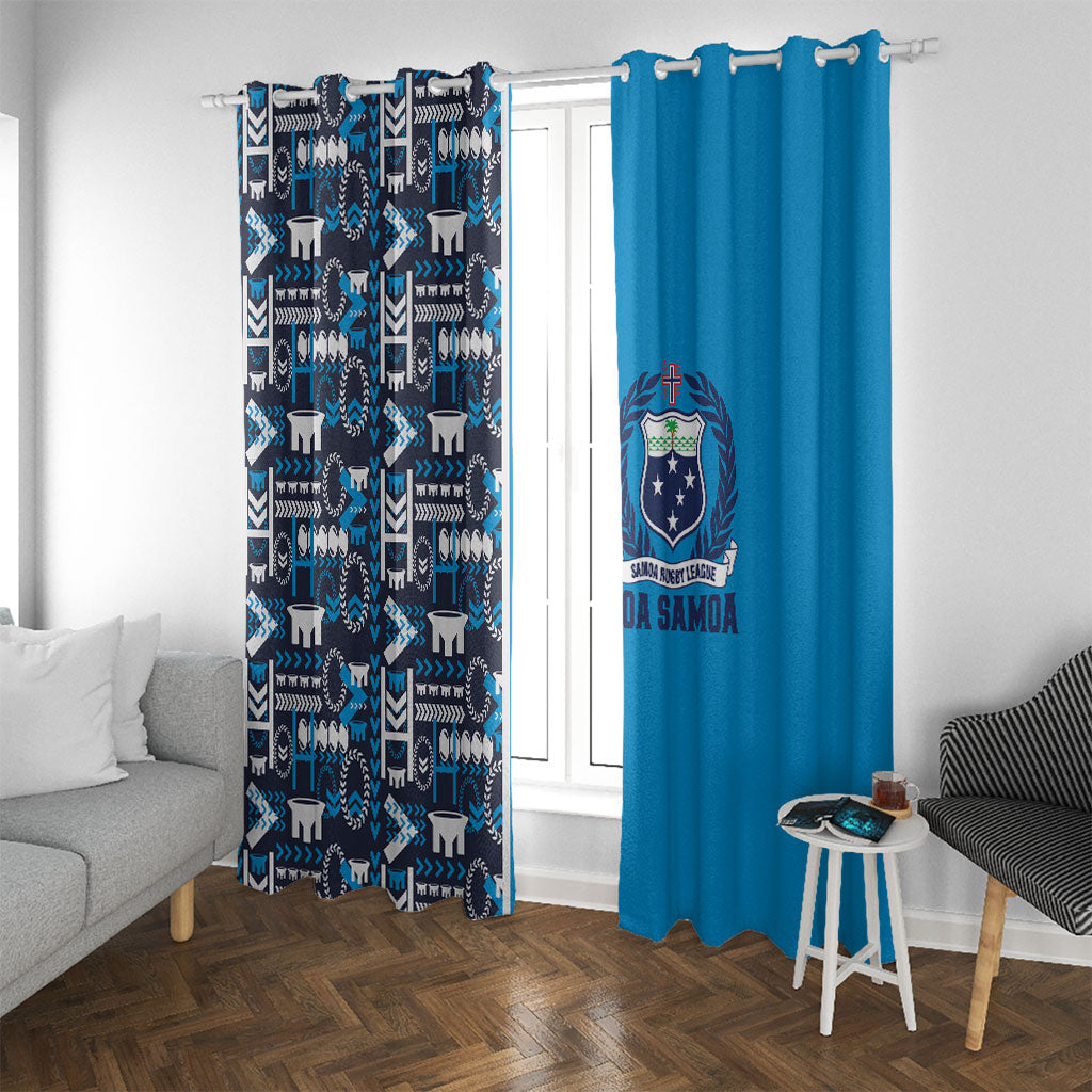 Samoan Warrior Island Heritage Window Curtain Ocean Island Geometry Blue Style LT9 With Grommets Blue - Polynesian Pride